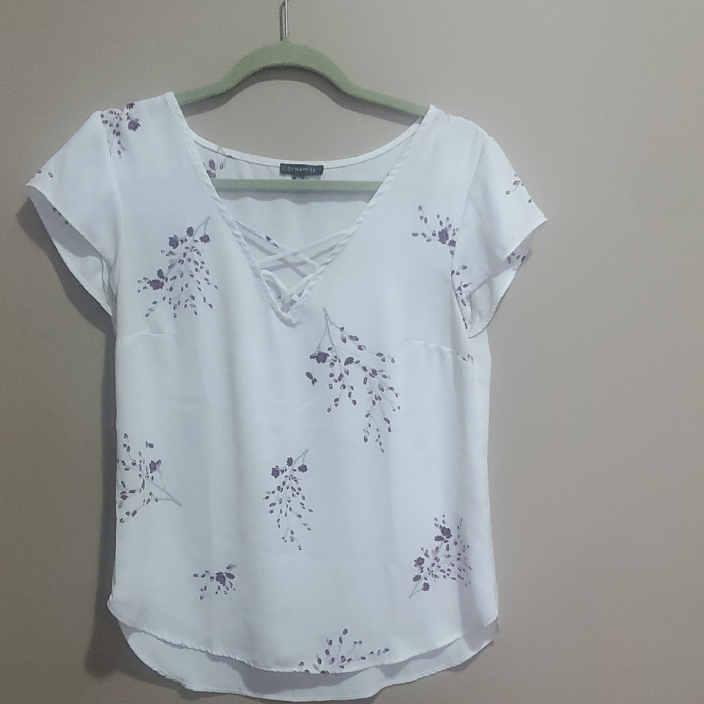 Dynamite White and Purple Floral Blouse Size Small